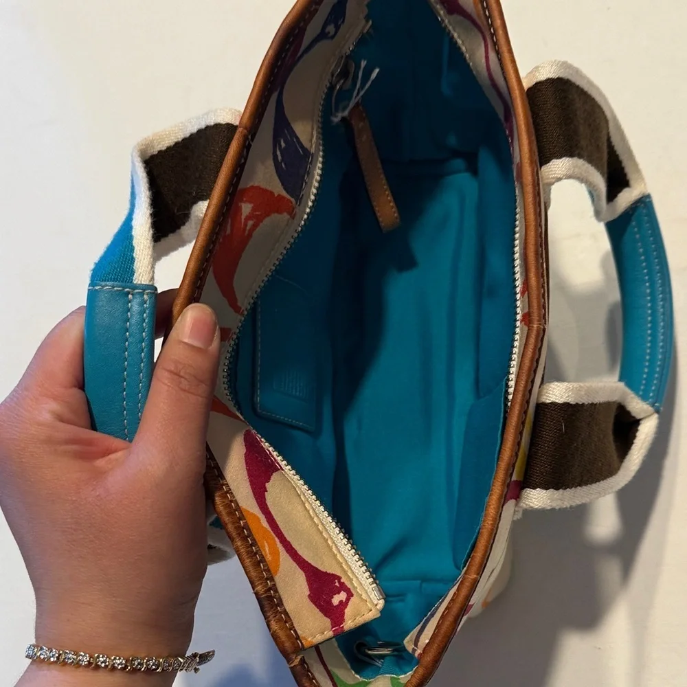 Coach Colorful Canvas Satchel with Blue Handles - Picture 3 of 6